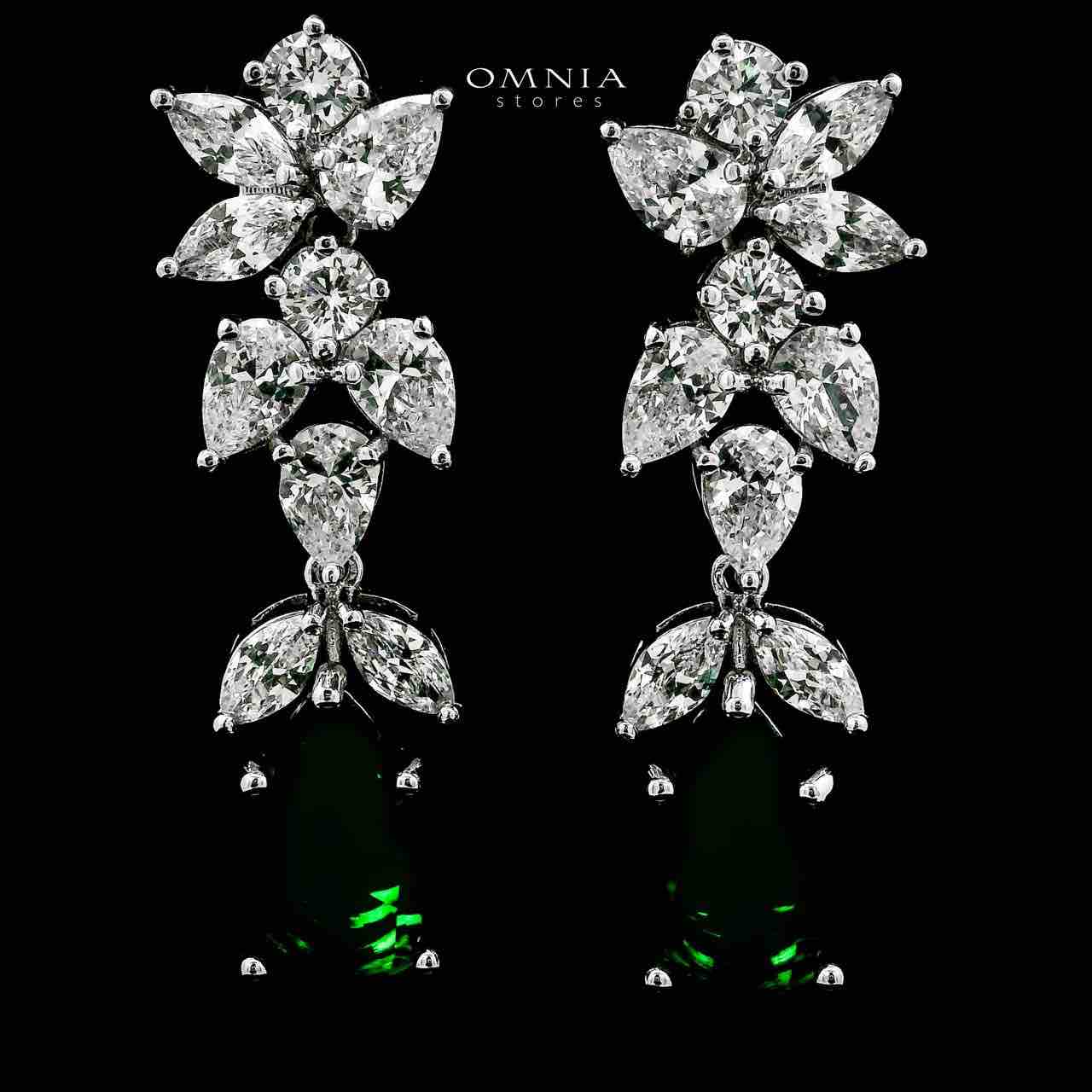 Omnia Princess Bridal Full Set with Pear-Cut White And Green High-Quality Simulated Diamonds Rhodium Plated - OMNIASTORES UAE