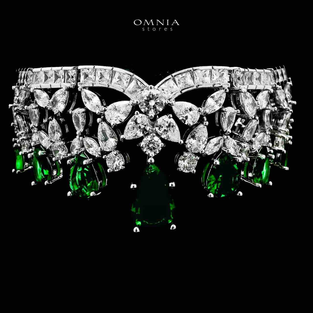 Omnia Princess Bridal Full Set with Pear-Cut White And Green High-Quality Simulated Diamonds Rhodium Plated - OMNIASTORES UAE