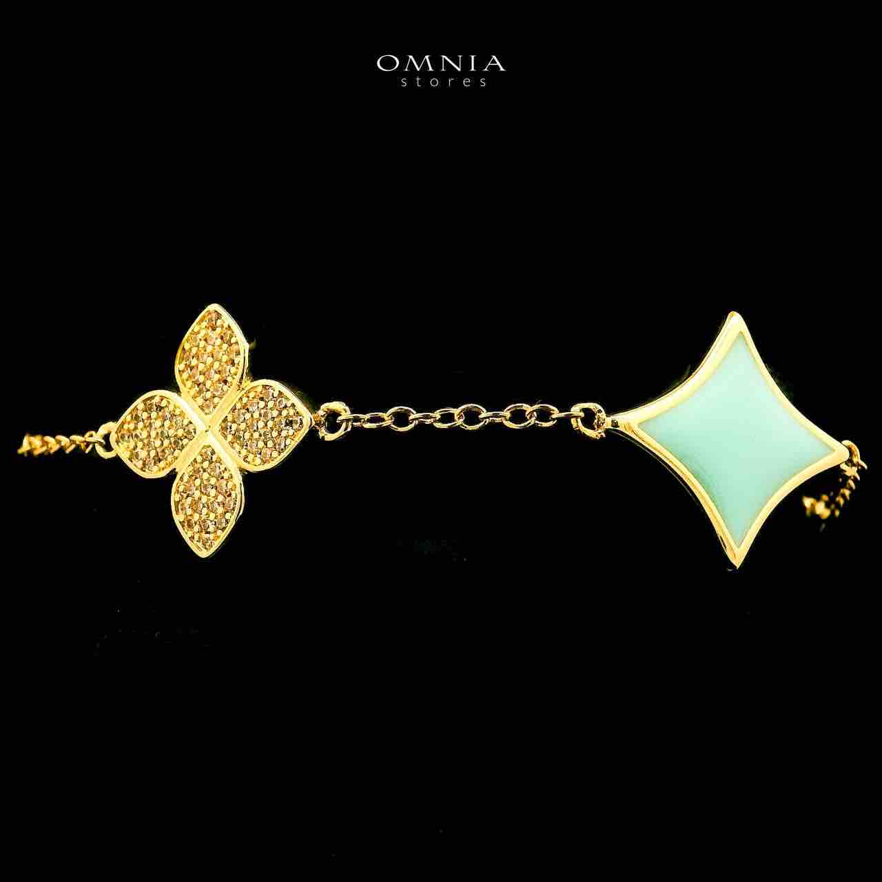 Omnia Golden Clove Turqoise Long Chain Full Set with High-Quality Simulated Diamonds 18k Gold Plated 100cm - OMNIASTORES UAE