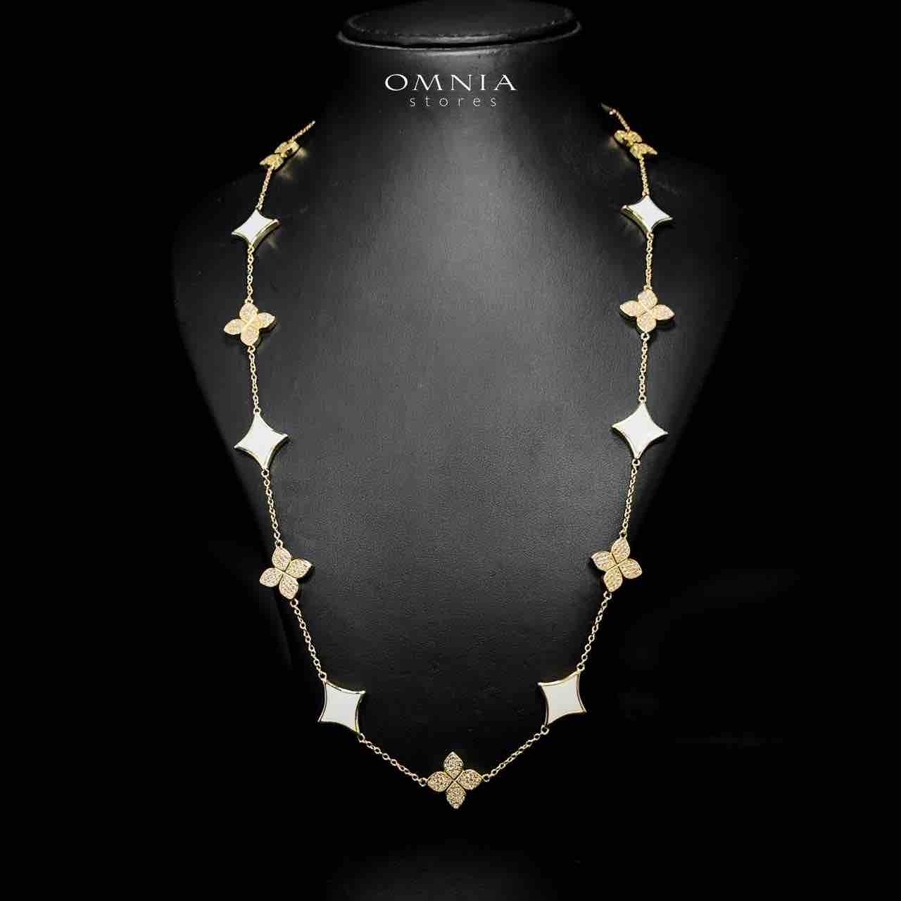 Omnia Golden Clove White Long Chain Full Set with High-Quality Simulated Diamonds 18k Gold Plated 100cm - OMNIASTORES UAE