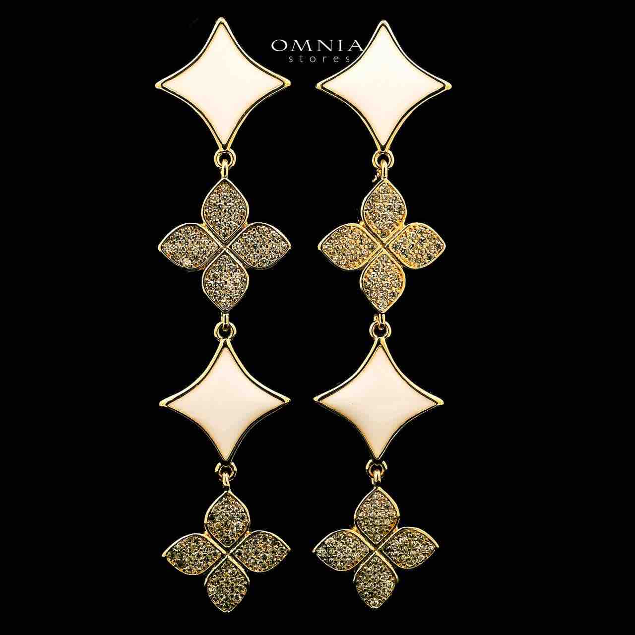 Omnia Golden Clove White Long Chain Full Set with High-Quality Simulated Diamonds 18k Gold Plated 100cm - OMNIASTORES UAE