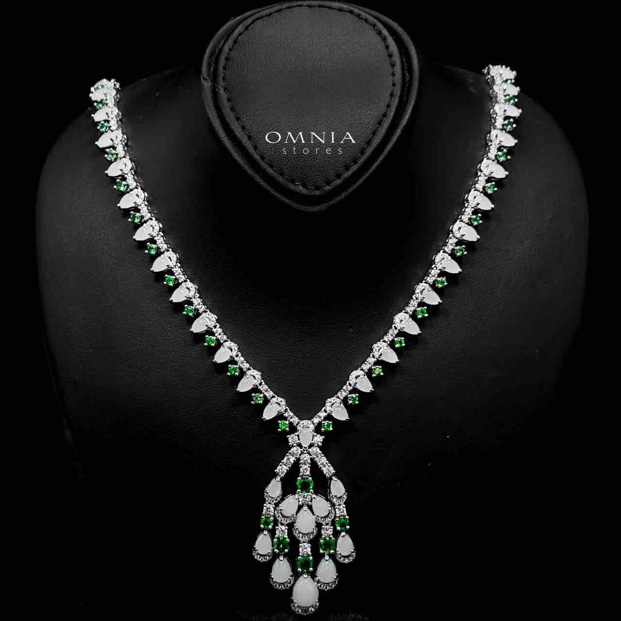 Omnia Salma White and Green Full Set with High-Quality Simulated Diamonds Rhodium Plated - OMNIASTORES UAE