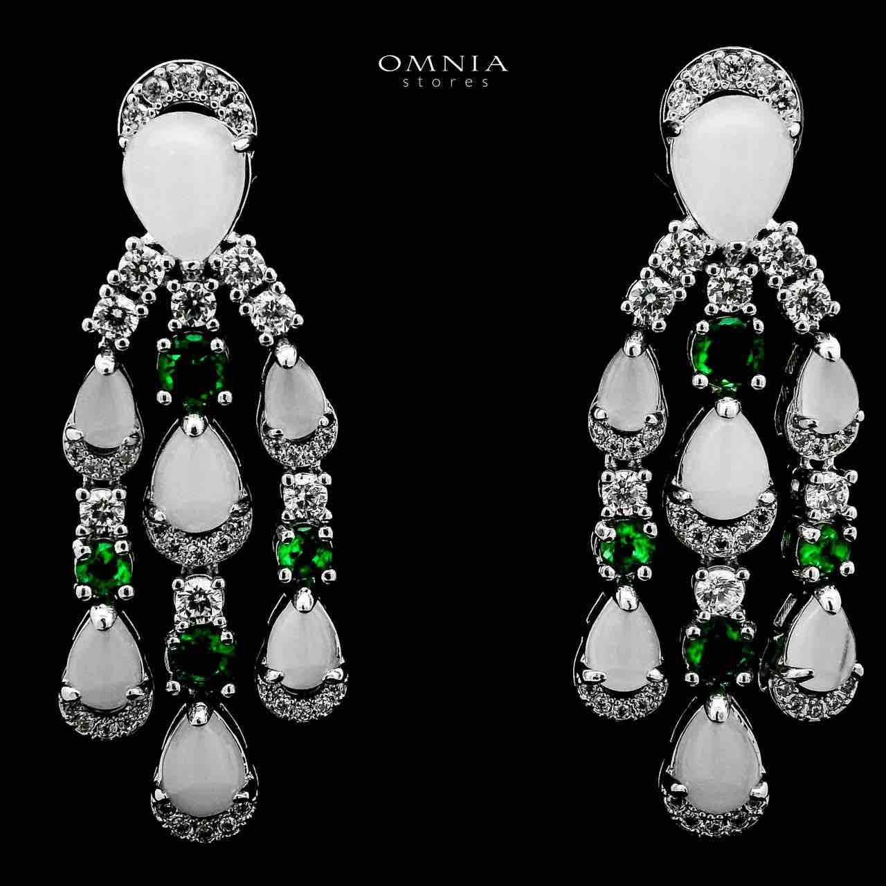 Omnia Salma White and Green Full Set with High-Quality Simulated Diamonds Rhodium Plated - OMNIASTORES UAE
