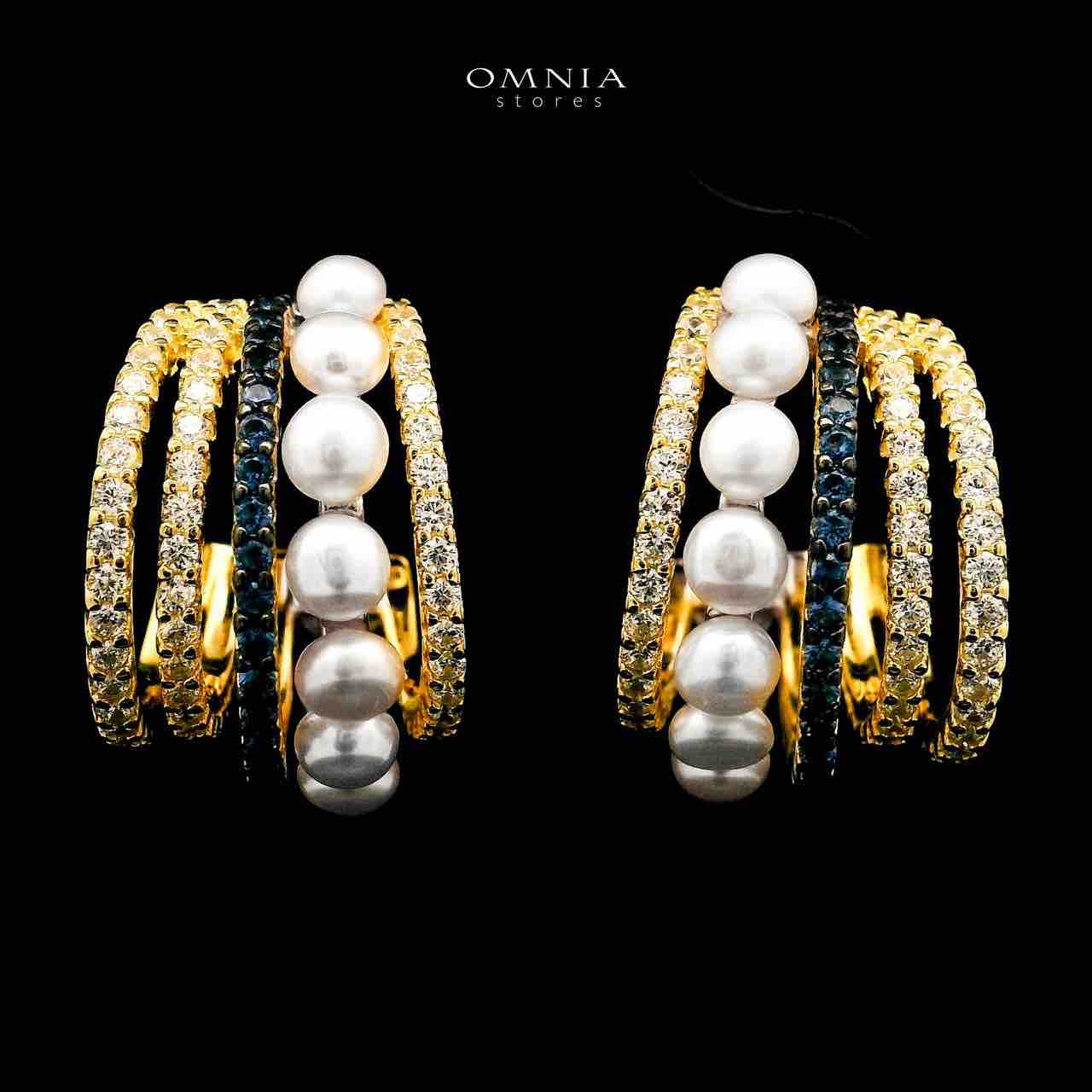 Omnia Inaya Golden Fresh Real Water Pearl Earrings In 925 Silver High Quality Simulated Diamonds - OMNIASTORES UAE