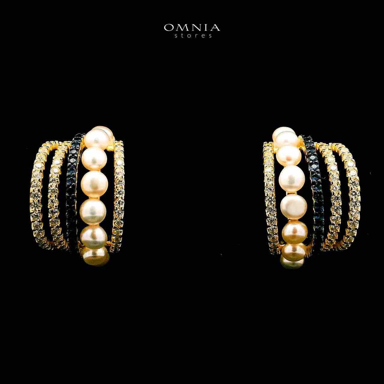 Omnia Inaya Golden Fresh Real Water Pearl Earrings In 925 Silver High Quality Simulated Diamonds - OMNIASTORES UAE