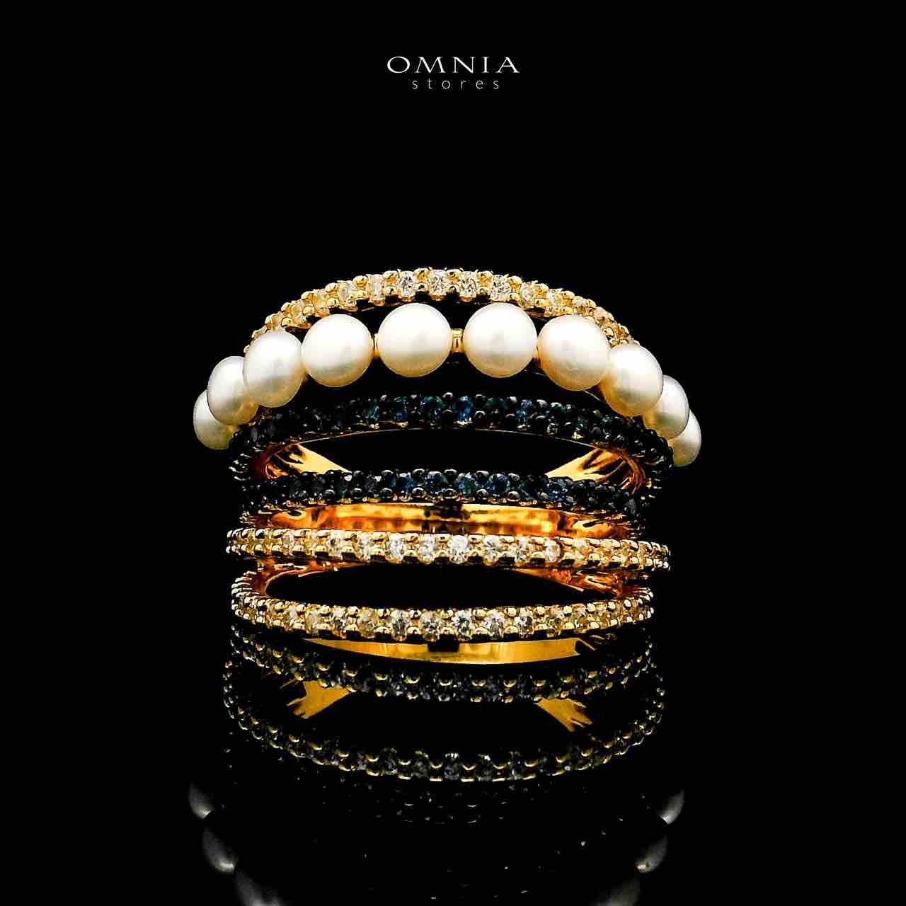 Omnia Inaya Golden Fresh Real Water Pearl Ring In 925 Silver High Quality Simulated Diamonds - OMNIASTORES UAE