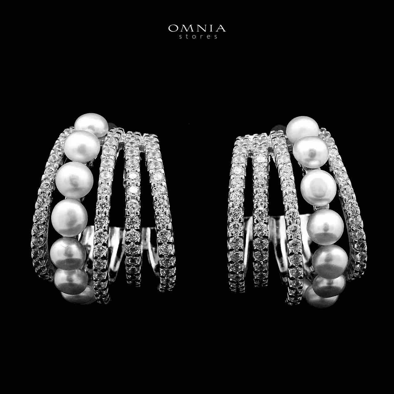Omnia Inaya Silver Fresh Real Water Pearl Earrings In 925 Silver High Quality Simulated Diamonds - OMNIASTORES UAE