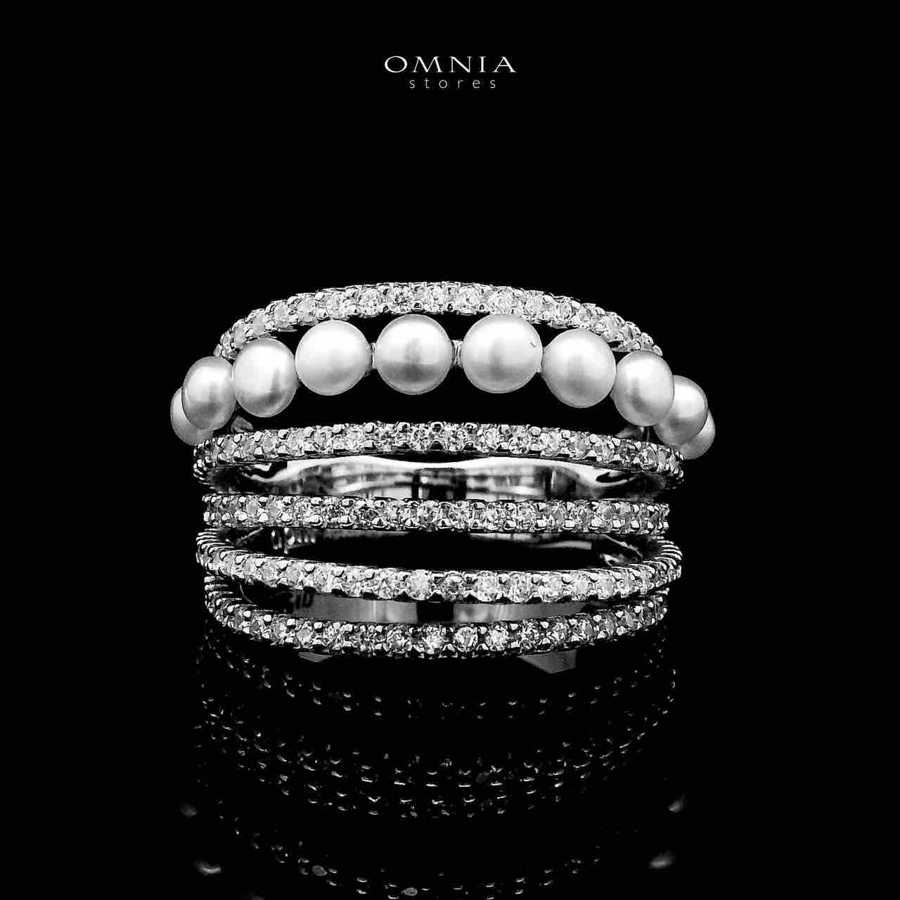Omnia Inaya Silver Fresh Real Water Pearl Ring In 925 Silver High Quality Simulated Diamonds - OMNIASTORES UAE