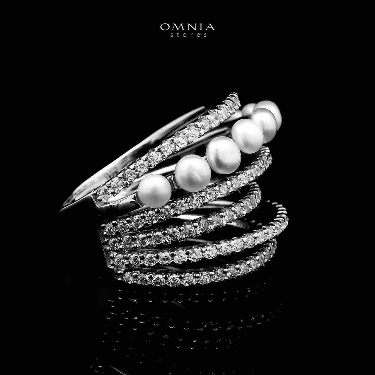 Omnia Inaya Silver Fresh Real Water Pearl Ring In 925 Silver High Quality Simulated Diamonds - OMNIASTORES UAE