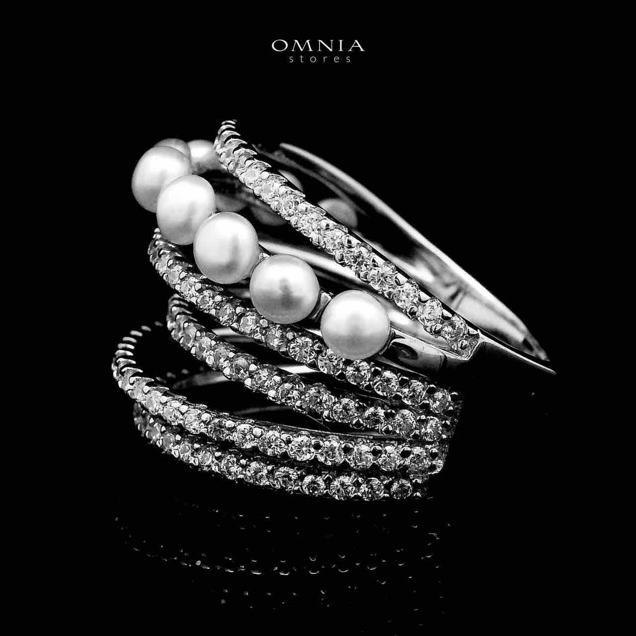Omnia Inaya Silver Fresh Real Water Pearl Ring In 925 Silver High Quality Simulated Diamonds - OMNIASTORES UAE