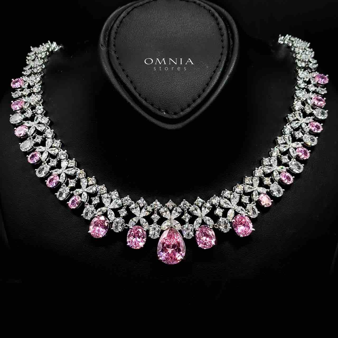 Omnia Suhana Pink Bridal Full Set with High-Quality Simulated Diamonds Rhodium Plated - OMNIASTORES UAE