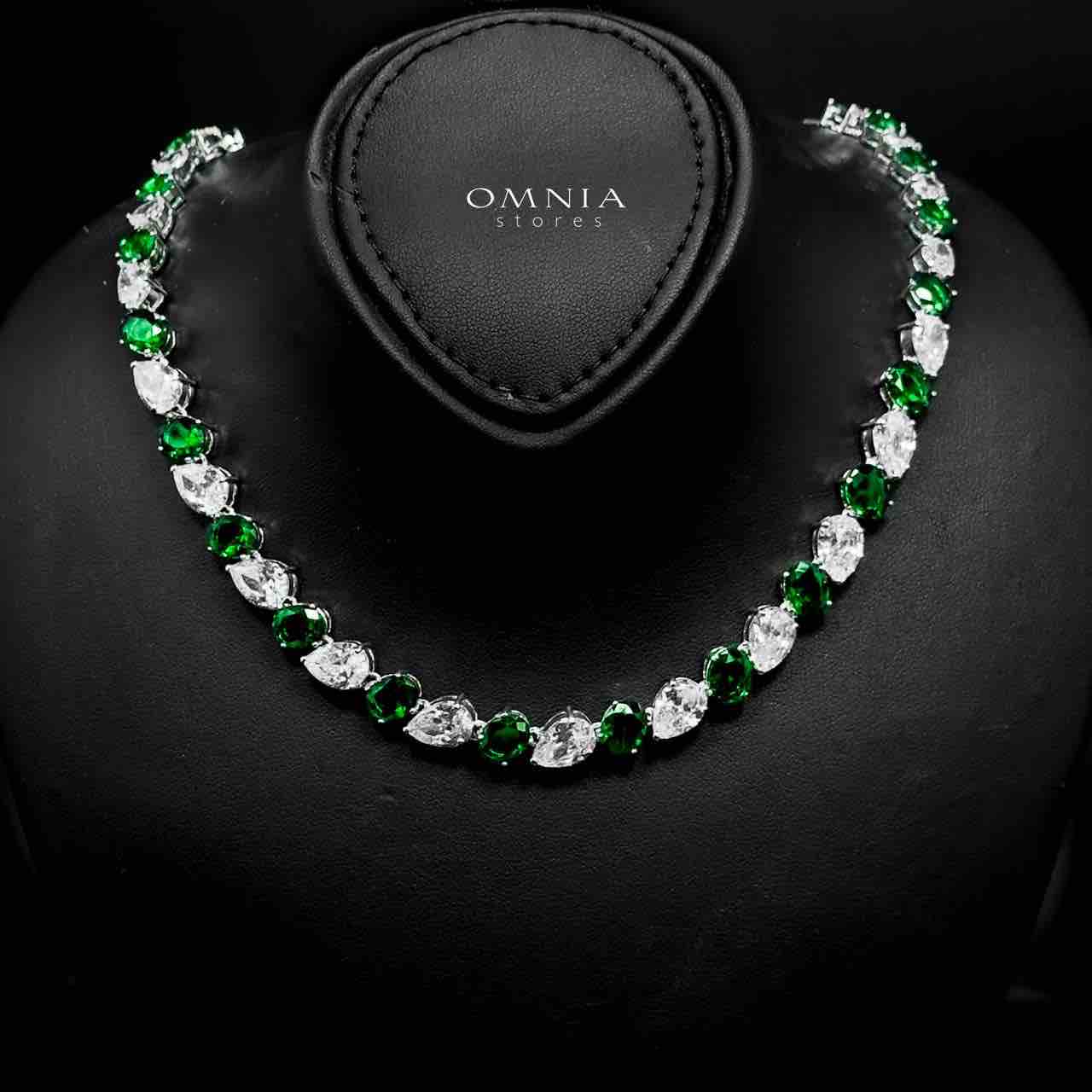 Omnia Lamia Green and White Bridal Full Set with High-Quality Simulated Diamonds Rhodium Plated - OMNIASTORES UAE