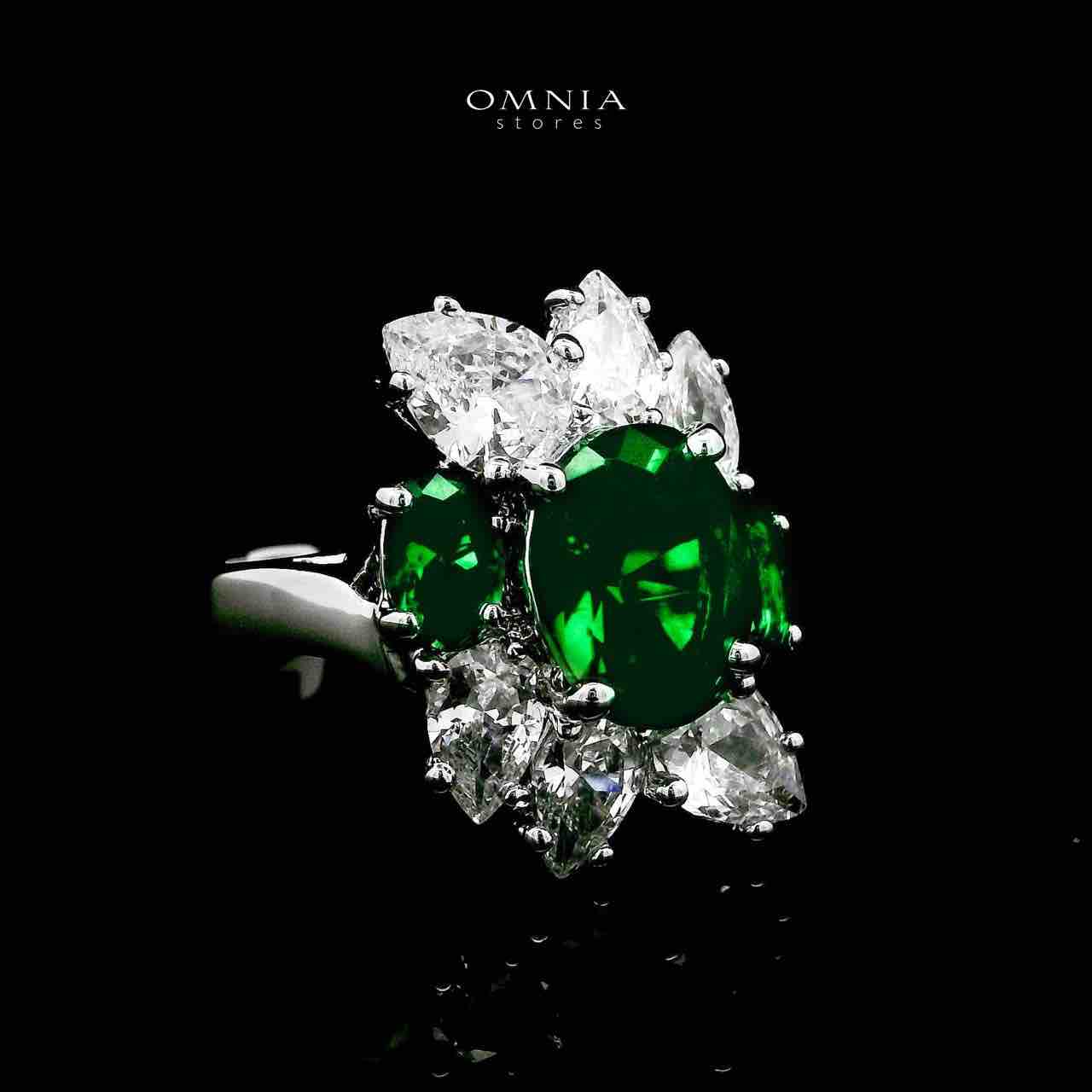 Omnia Lamia Green and White Bridal Full Set with High-Quality Simulated Diamonds Rhodium Plated - OMNIASTORES UAE
