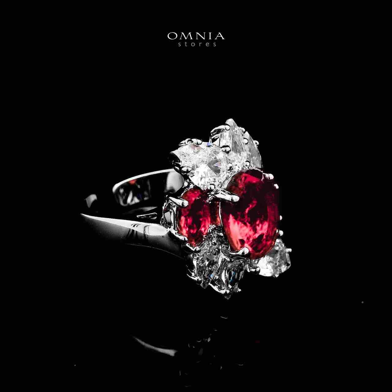 Omnia Lamia White And Red Bridal Full Set with High-Quality Simulated Diamonds Rhodium Plated - OMNIASTORES UAE