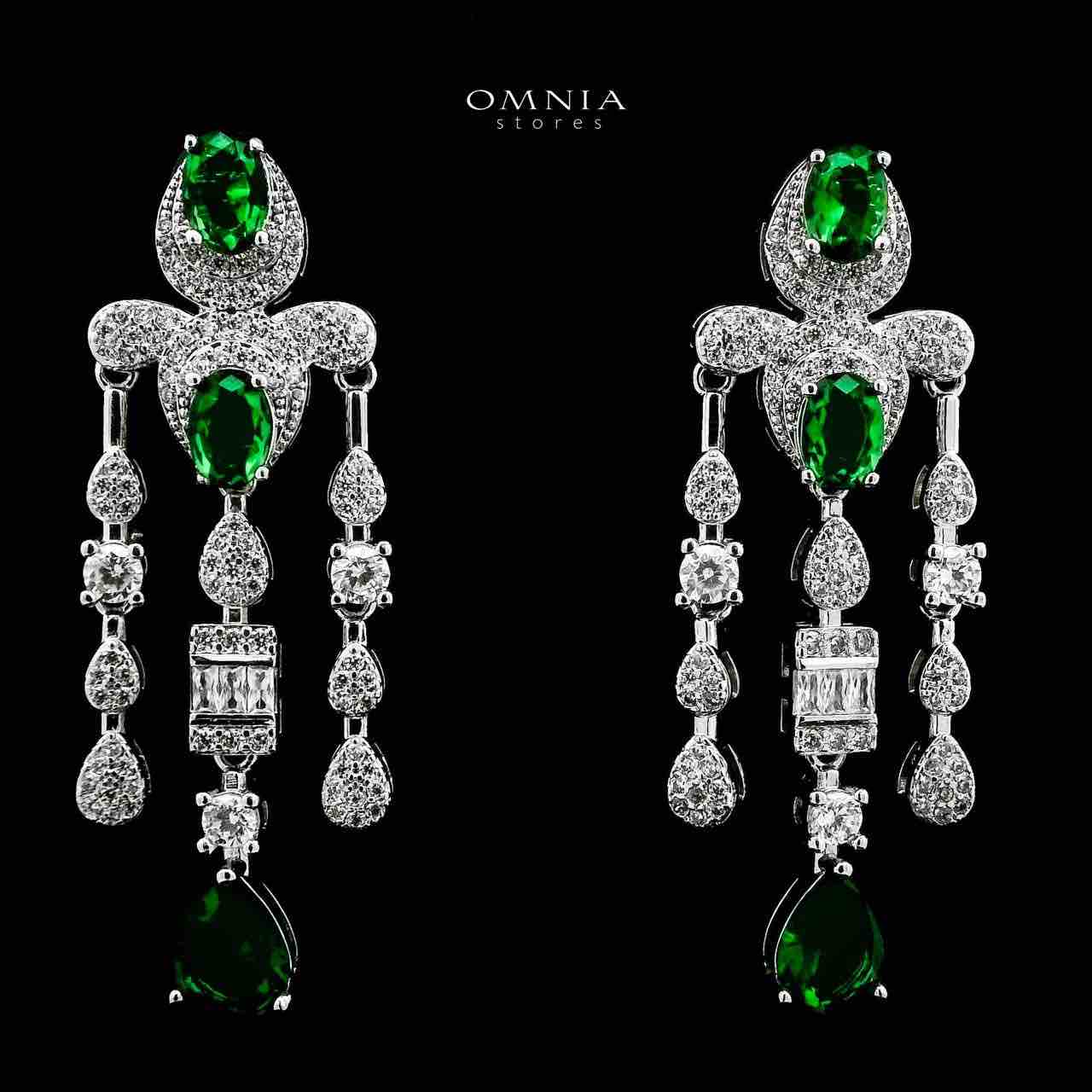 Omnia Aleya Green Bridal Full Long chain Set in High Quality Simulated Diamonds Rhodium Plated - OMNIASTORES UAE