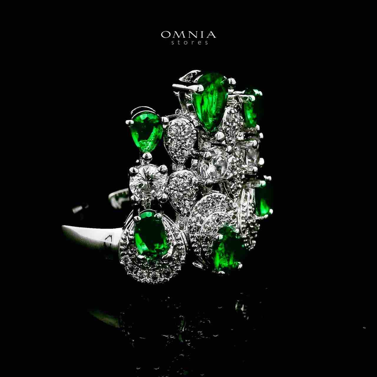 Omnia Aleya Green Bridal Full Long chain Set in High Quality Simulated Diamonds Rhodium Plated - OMNIASTORES UAE