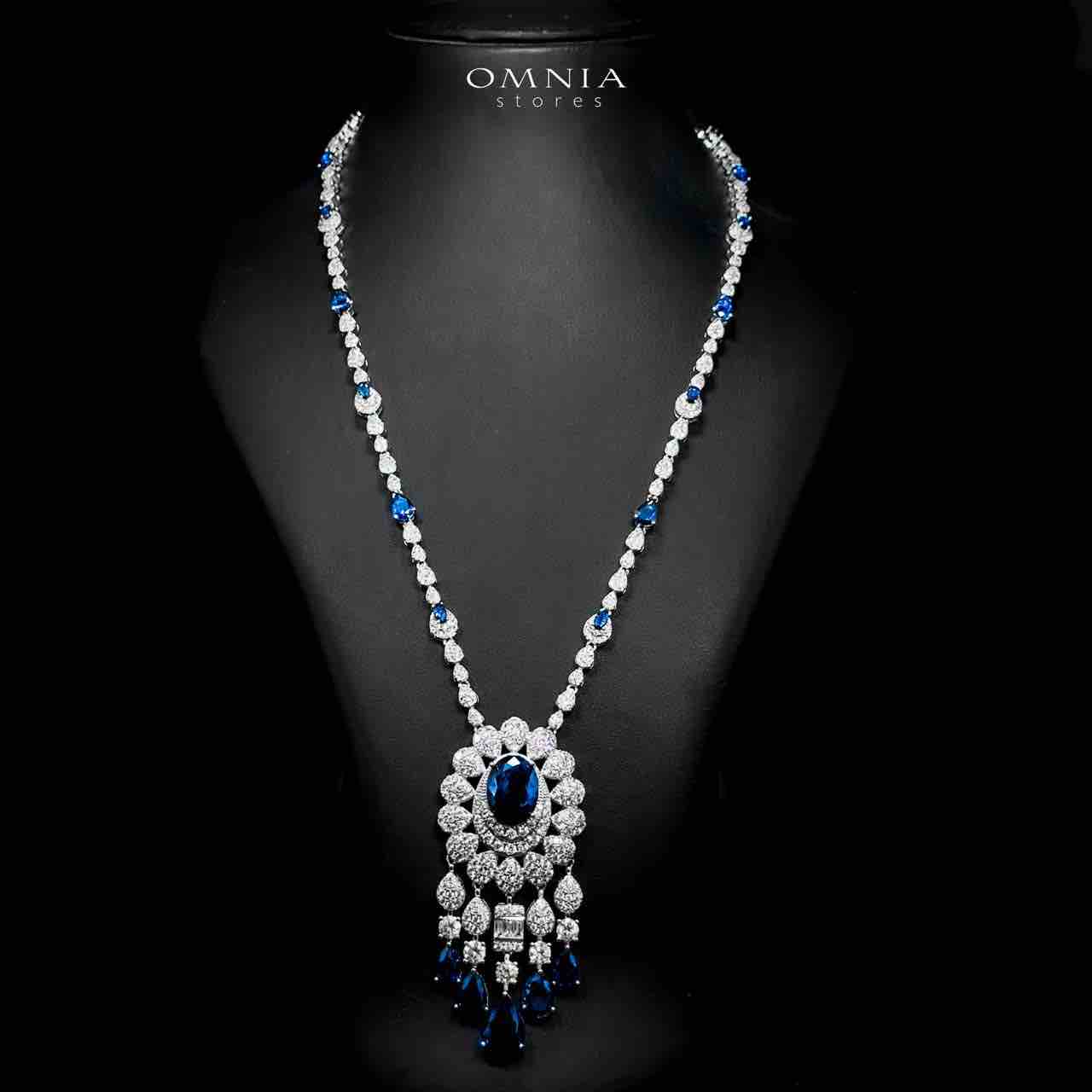 Omnia Aleya Blue Bridal Full Long chain Set in High Quality Simulated Diamonds Rhodium Plated - OMNIASTORES UAE