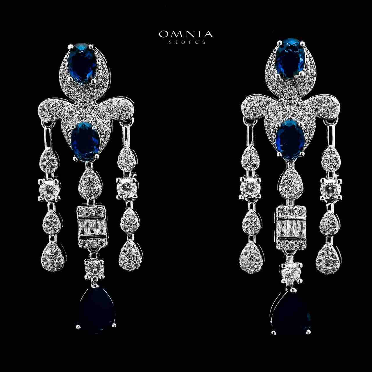 Omnia Aleya Blue Bridal Full Long chain Set in High Quality Simulated Diamonds Rhodium Plated - OMNIASTORES UAE
