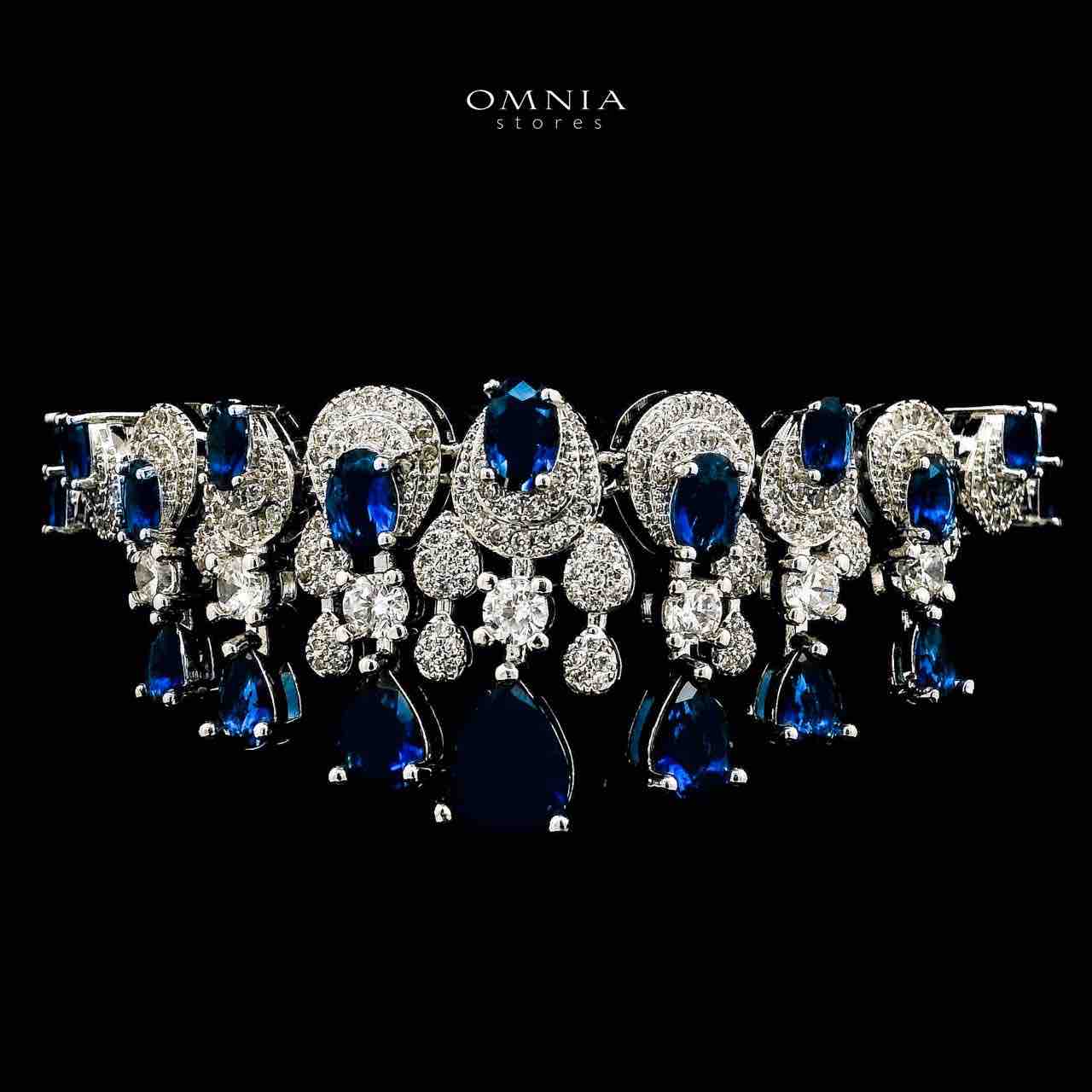 Omnia Aleya Blue Bridal Full Long chain Set in High Quality Simulated Diamonds Rhodium Plated - OMNIASTORES UAE