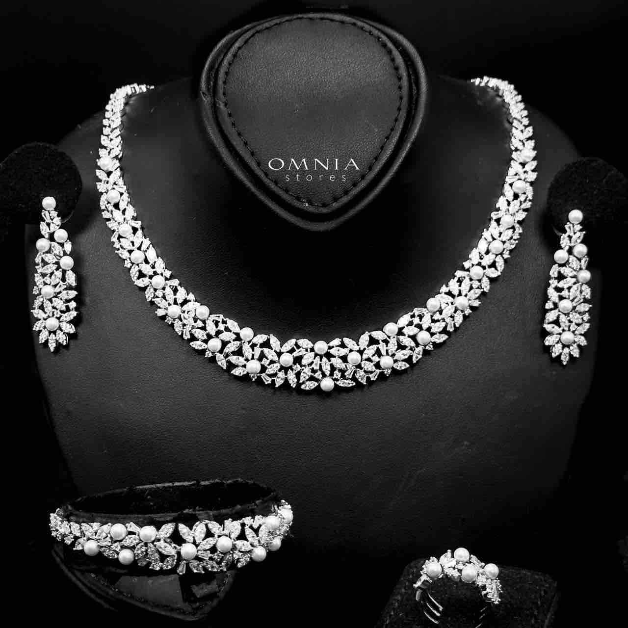 Omnia Fadwa Bridal Full Set Accessories in High Quality Zircon Stone Rhodium Plated - OMNIASTORES UAE