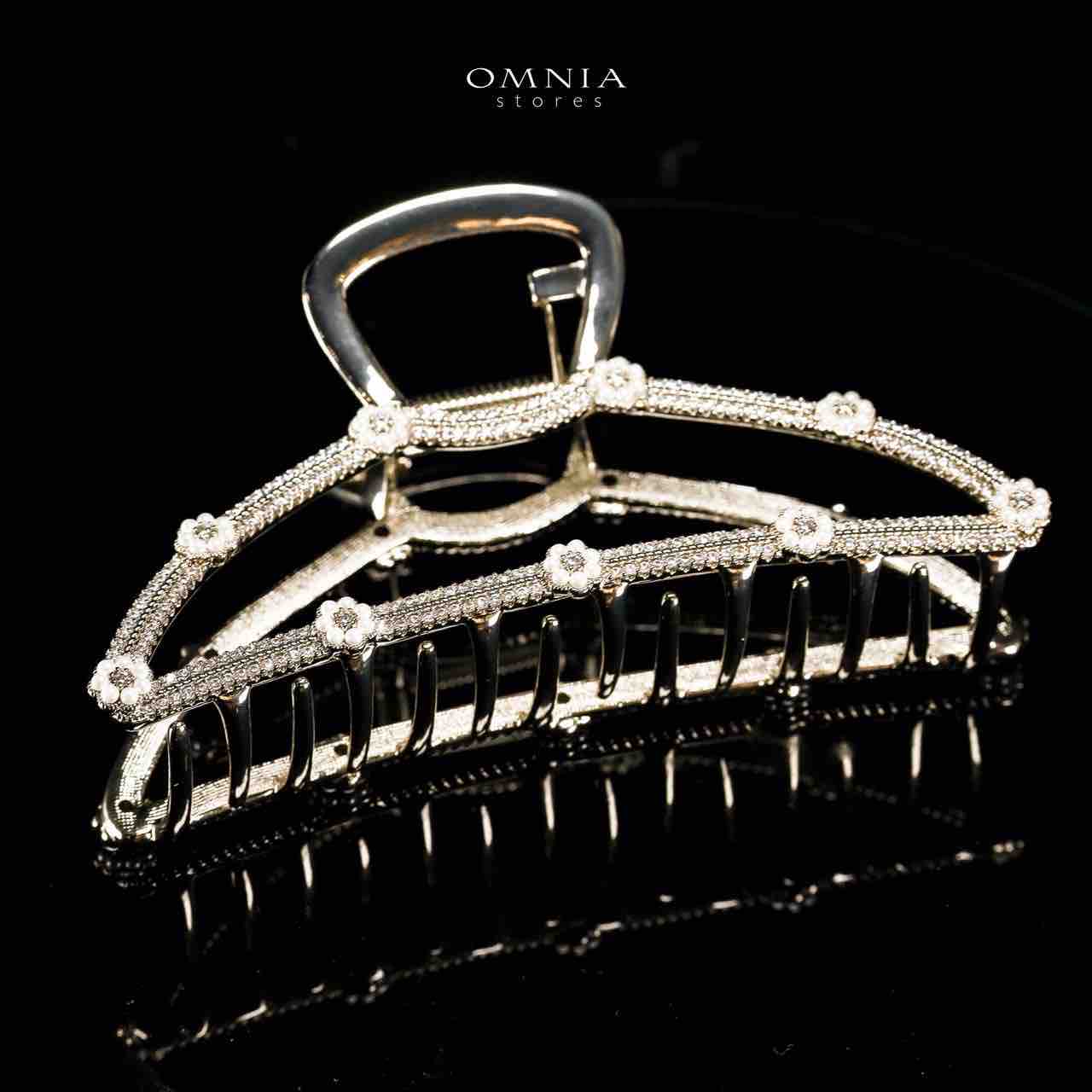 Omnia Naheelah Light Gold Hair Clip in High Quality Zircon Stone In Rhodium Plated - OMNIASTORES UAE