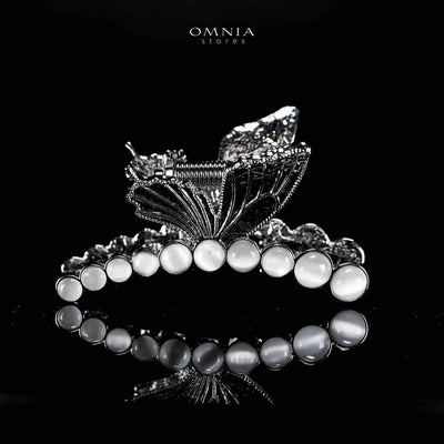 Omnia Ruwayda Pearl Butterfly Silver Hair Clip in High Quality Zircon Stone In Rhodium Plated
