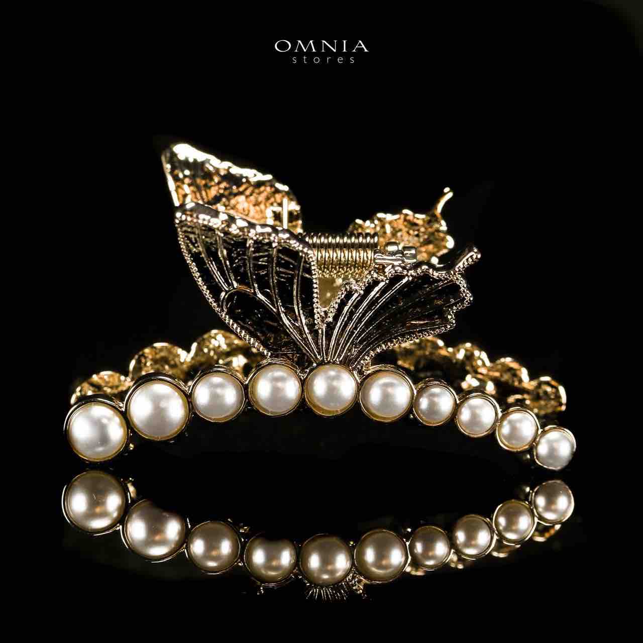 Omnia Ruwayda Pearl Butterfly Light Gold Hair Clip in High Quality Zircon Stone In Rhodium Plated - OMNIASTORES UAE