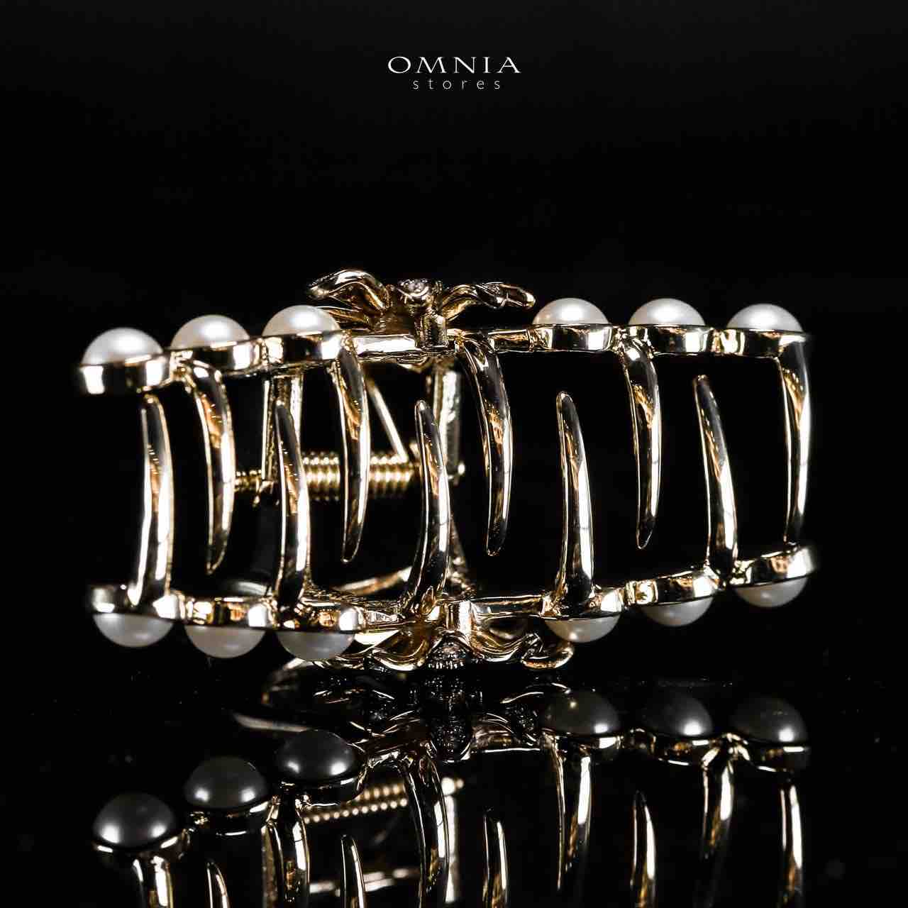 Omnia Ghazala Pearl Flower Design Light Gold Hair Clip in High Quality Zircon Stone In Rhodium Plated - OMNIASTORES UAE