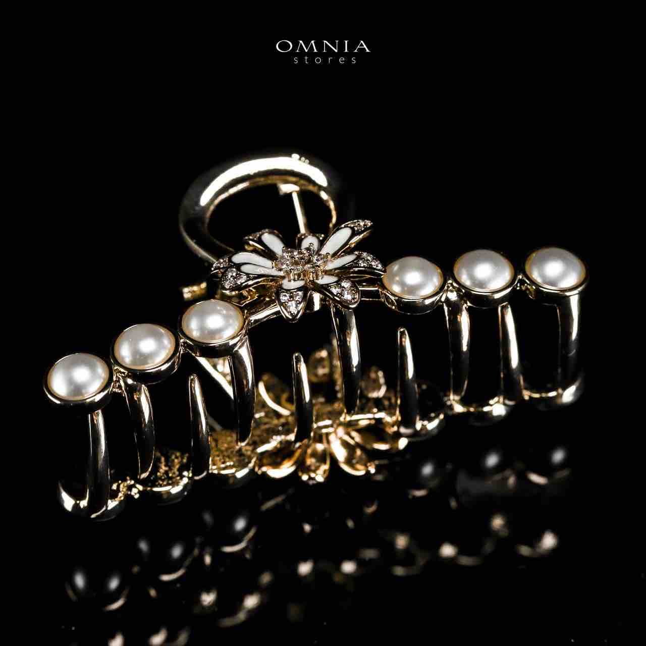 Omnia Ghazala Pearl Flower Design Light Gold Hair Clip in High Quality Zircon Stone In Rhodium Plated - OMNIASTORES UAE