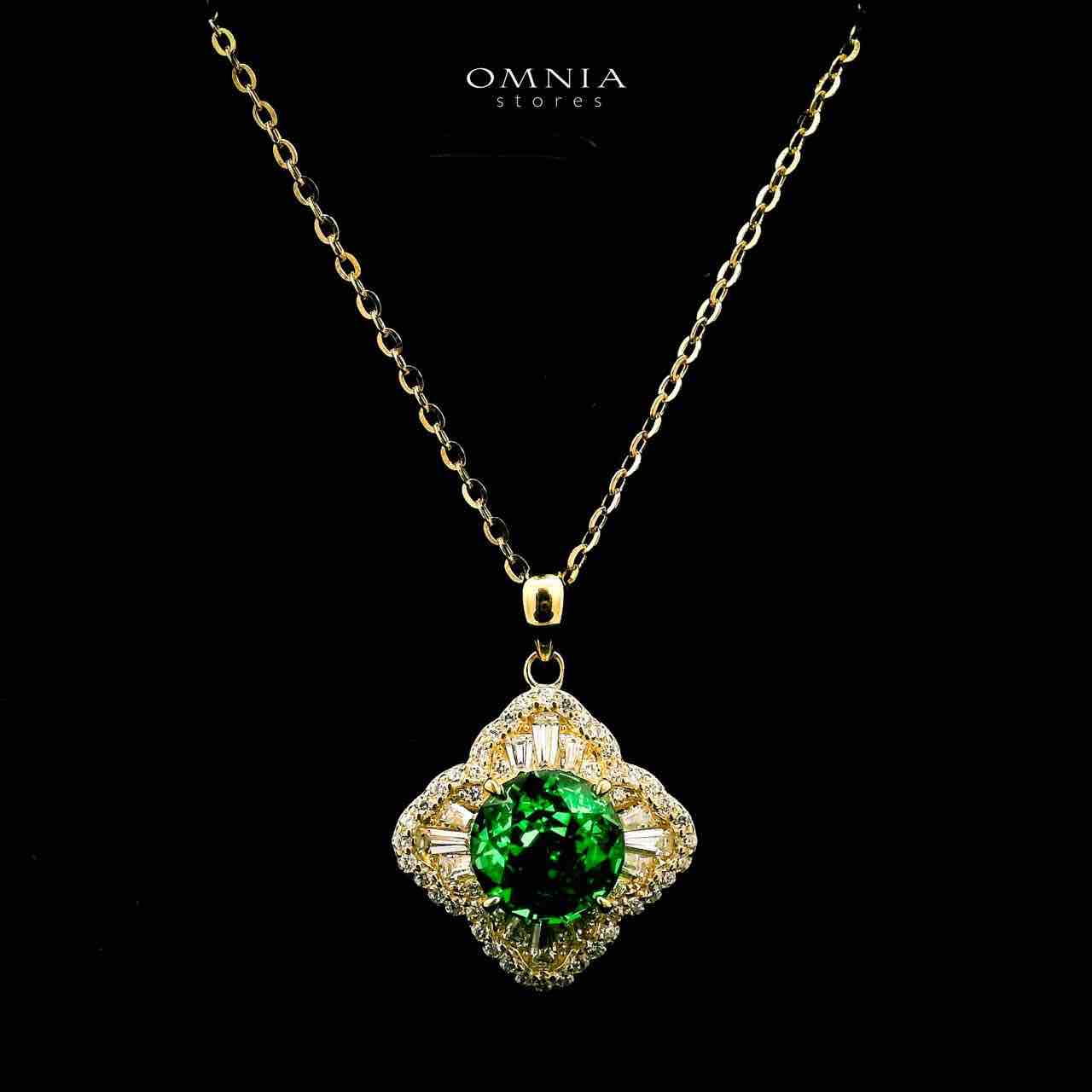 Omnia Zafira Golden Necklace and Earrings Set in 925 Silver with High-Quality Green Ice Cut Stones - OMNIASTORES UAE
