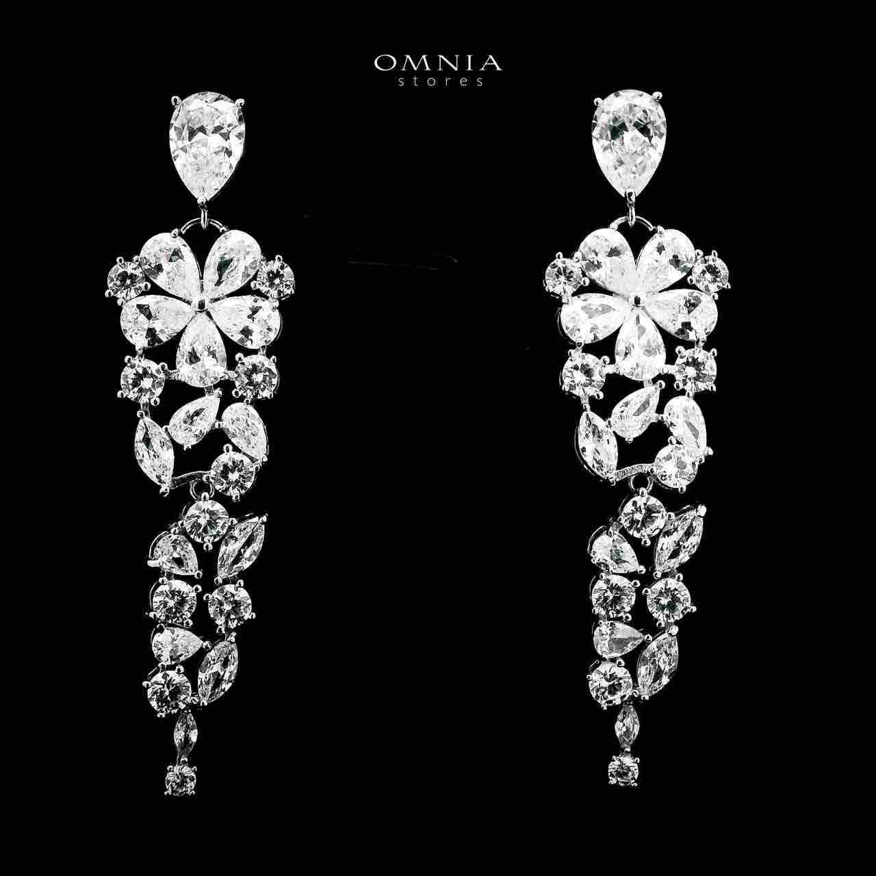 Omnia Qismah Silver Drop Earrings in 925 Silver with High-Quality White CZ Zircon Stones - OMNIASTORES UAE