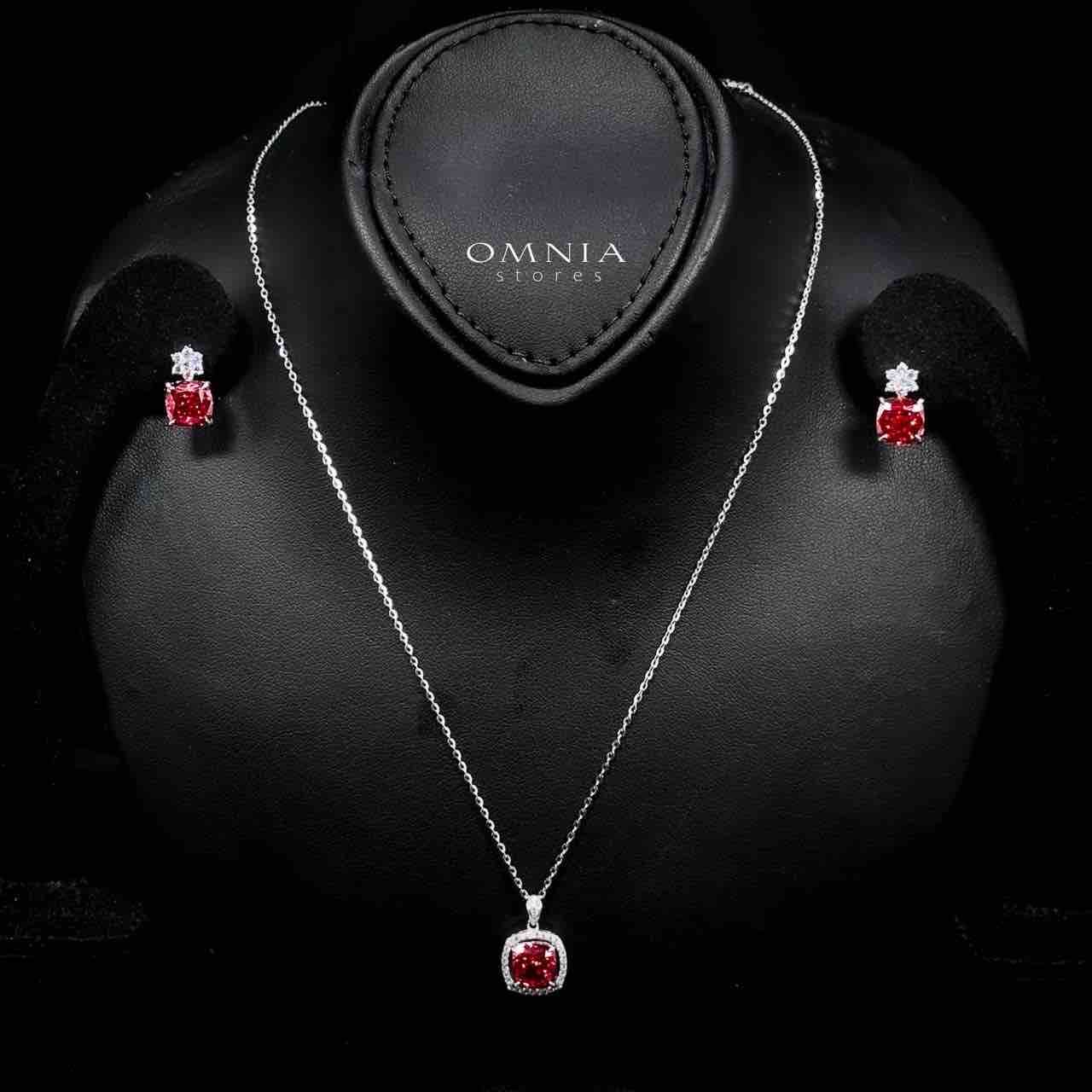 Omnia Nawara Silver Necklace and Earrings Set in 925 Silver with High-Quality Red Ice Cut Stones - OMNIASTORES UAE