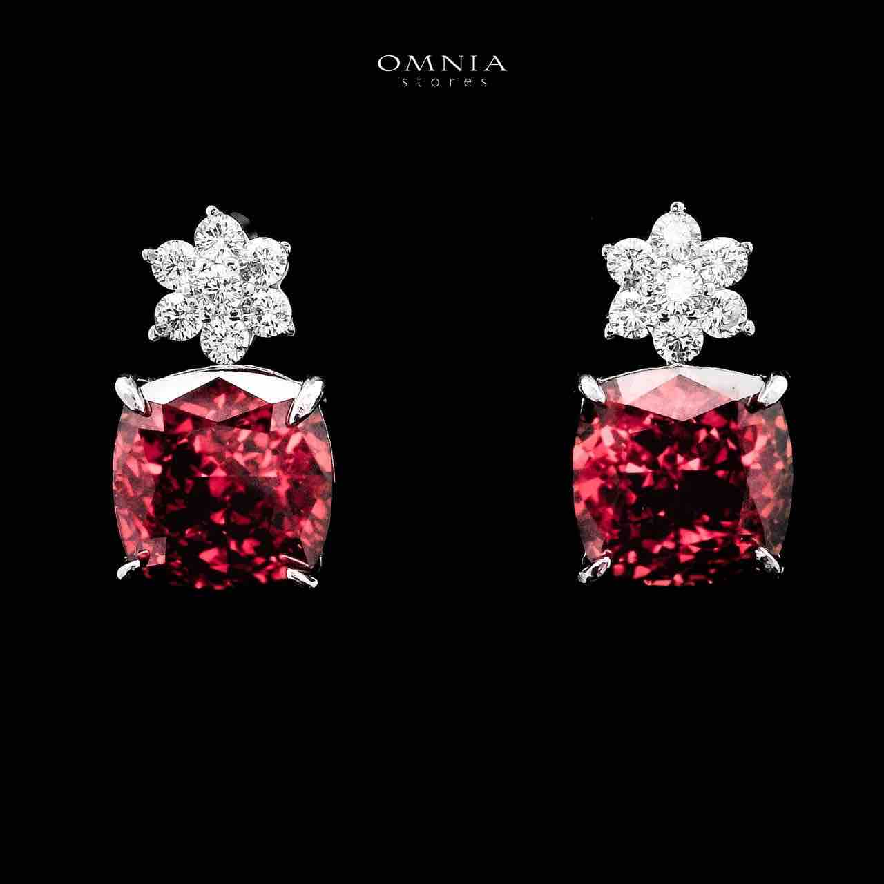 Omnia Nawara Silver Necklace and Earrings Set in 925 Silver with High-Quality Red Ice Cut Stones - OMNIASTORES UAE