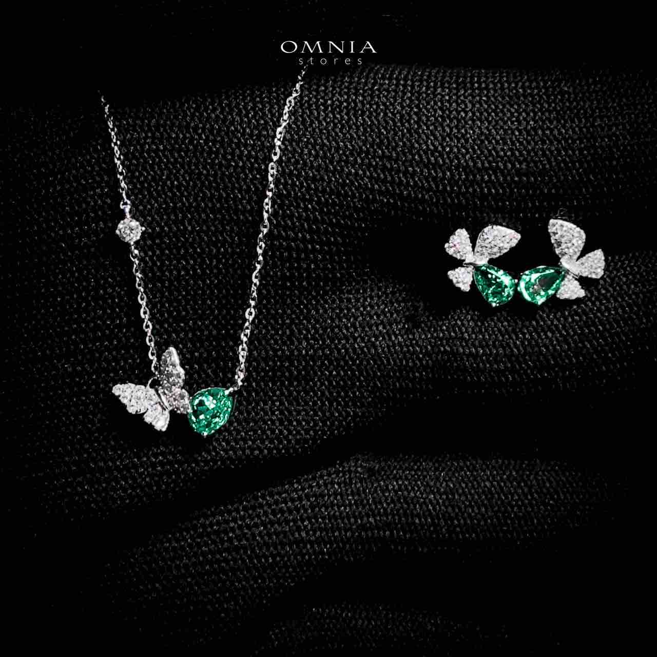 Omnia Nardeen Silver Butterfly Necklace and Earrings Set in 925 Silver with High-Quality Green Ice Cut Stones - OMNIASTORES UAE