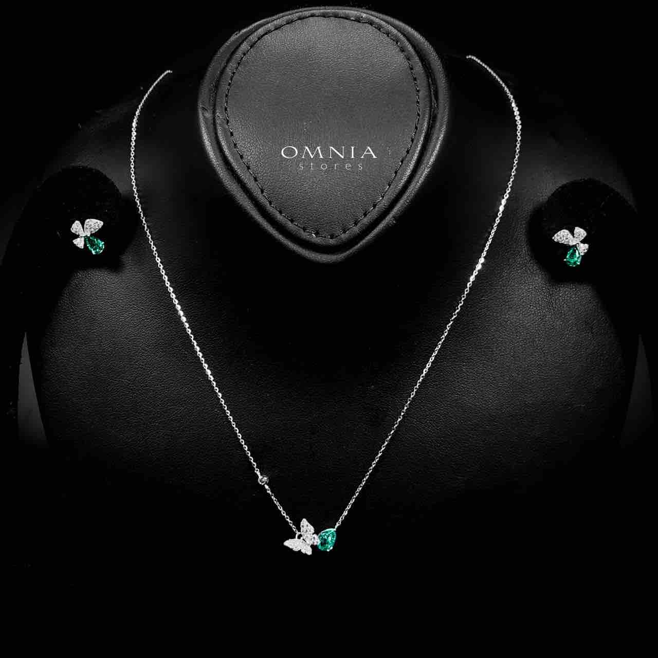 Omnia Nardeen Silver Butterfly Necklace and Earrings Set in 925 Silver with High-Quality Green Ice Cut Stones - OMNIASTORES UAE