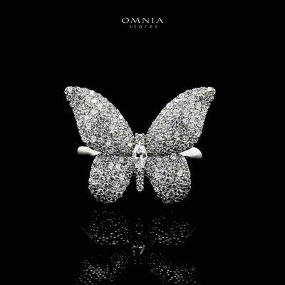 Omnia Kayan Silver Butterfly Ring in 925 Silver with High-Quality White CZ Zircon Stones