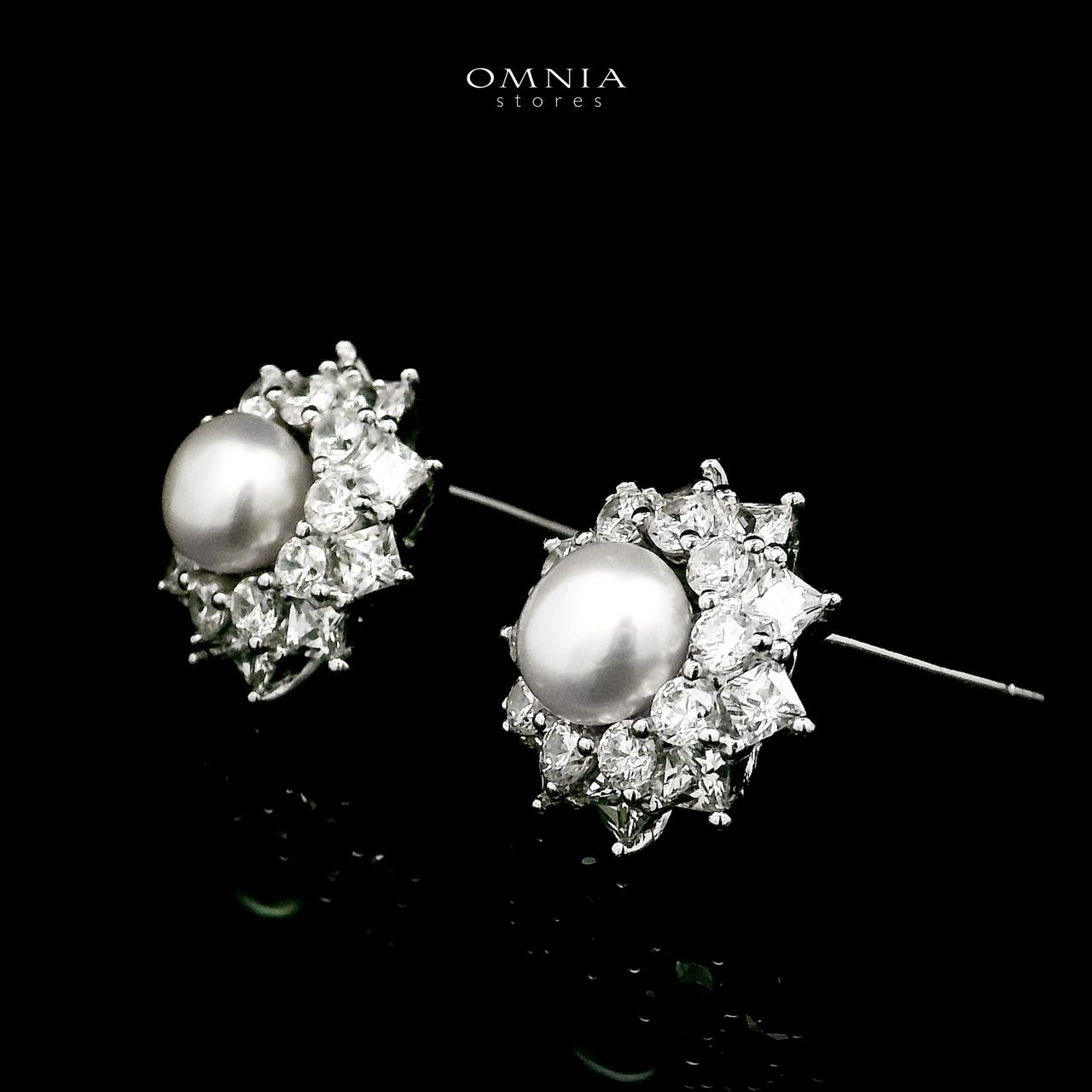 Omnia Zaria Pearl Earrings in 925 Silver with High-Quality White CZ Zircon Stones - OMNIASTORES UAE
