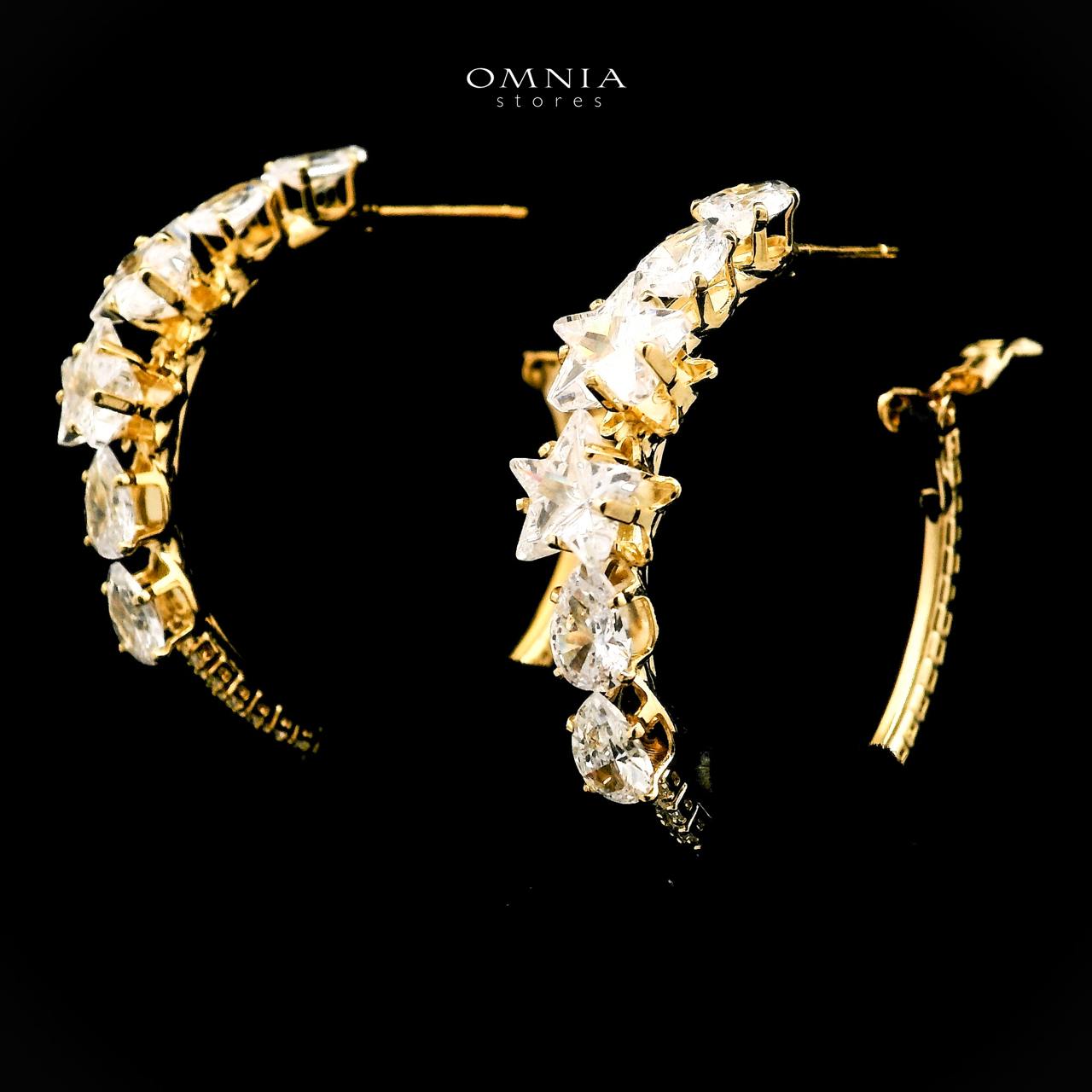 Omnia Shaheenah Golden Earrings With Rhodium Plated In High Quality Zircon Stone - OMNIASTORES UAE