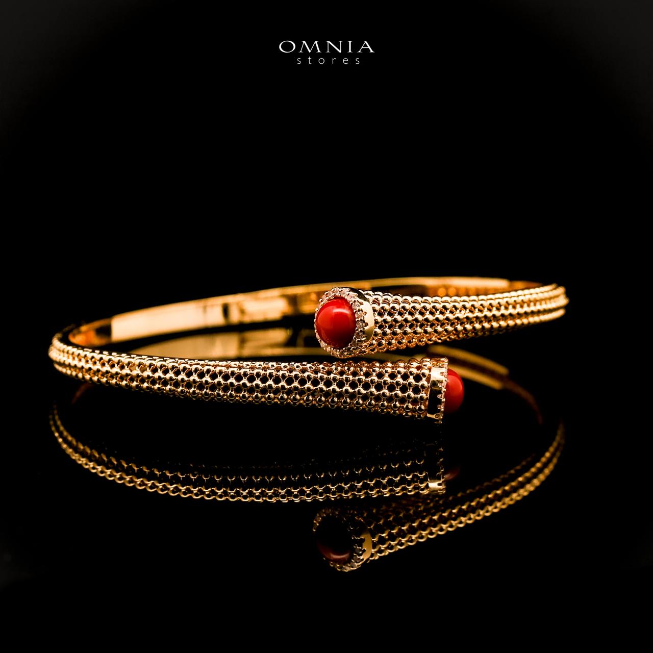Omnia Meher Golden Bangle & Ring With Rhodium Plated In High Quality Zircon Stone - OMNIASTORES UAE