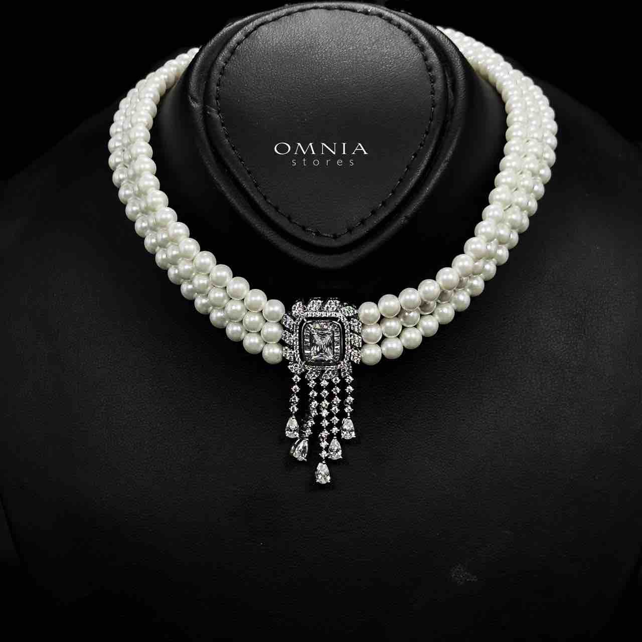 Omnia Wahida Pearl Bridal Full set With Rhodium Plated In High Quality Zircon Stone - OMNIASTORES UAE