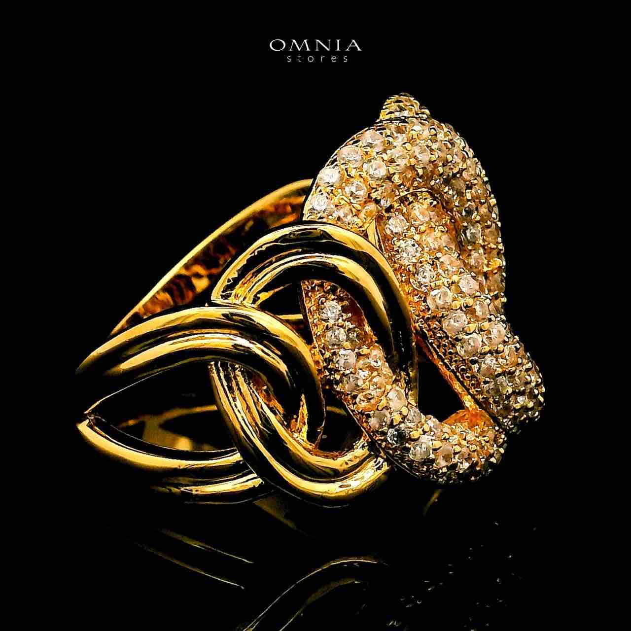 Omnia Eshraq 18k Gold Plated Ring With Rhodium Plated In High Quality Zircon Stone - OMNIASTORES UAE
