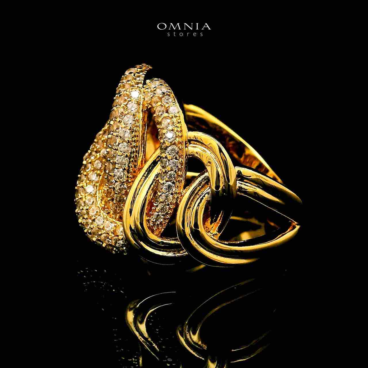 Omnia Eshraq 18k Gold Plated Ring With Rhodium Plated In High Quality Zircon Stone - OMNIASTORES UAE