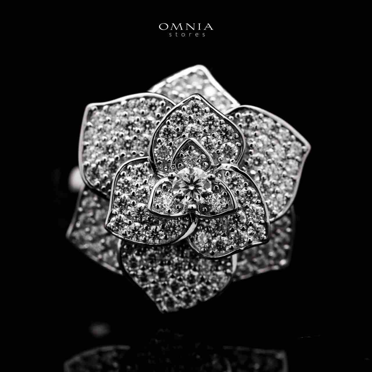 Omnia Solara Rose Design Silver Ring 925 Silver in GRA Certified High Quality White Moissanite Stone - OMNIASTORES UAE