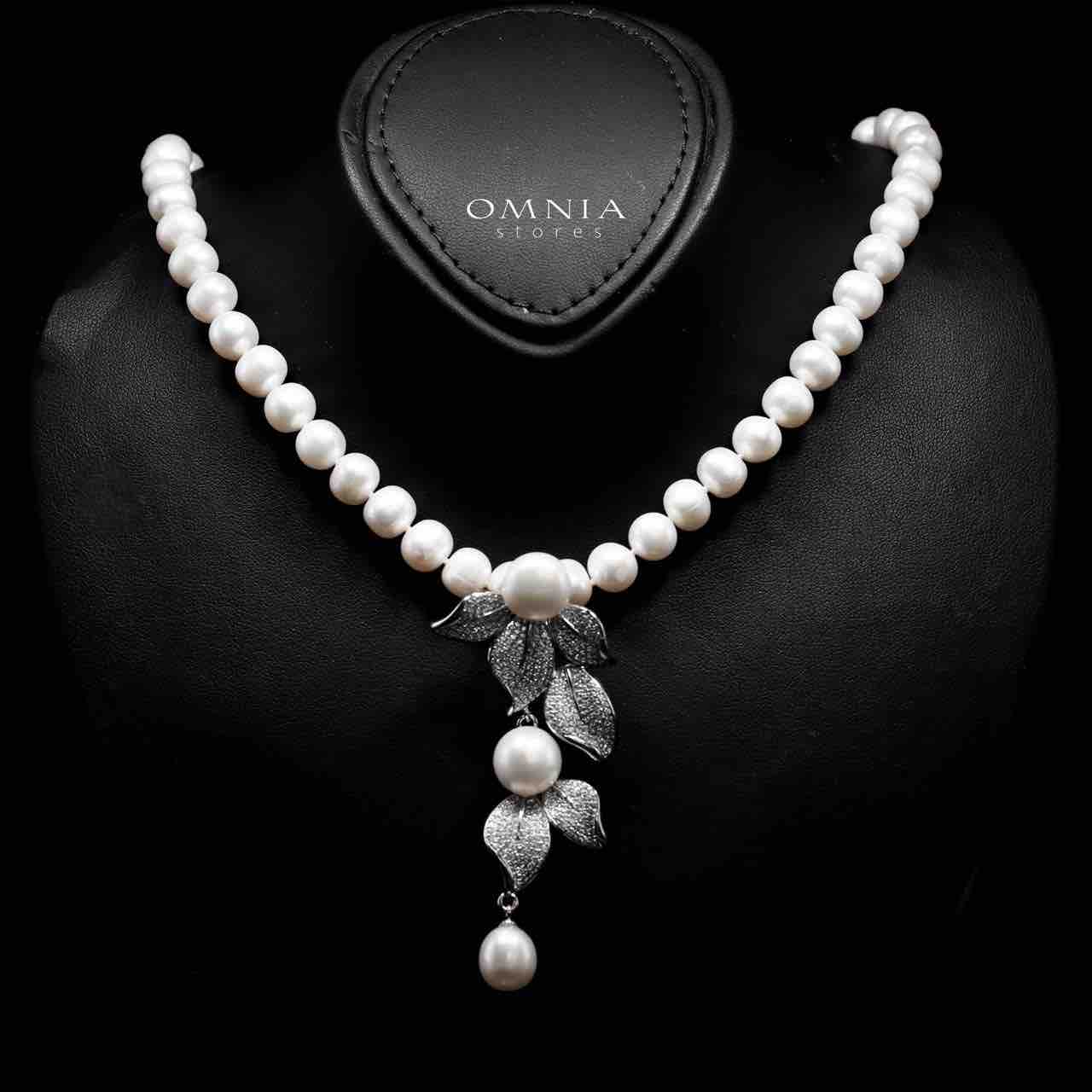 Omnia Precious Fresh Real Water Pearl Necklace and Earrings Set 925 Silver In High Quality Simulated diamonds - OMNIASTORES UAE