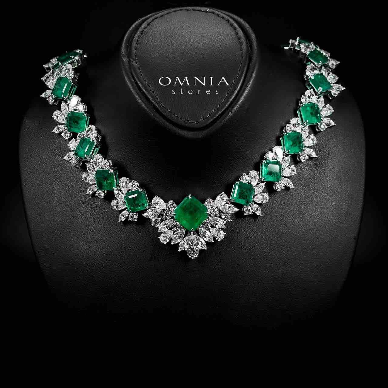 Omnia Jina Necklace 925 Silver in High Quality Green Synthetic Stones - OMNIASTORES UAE