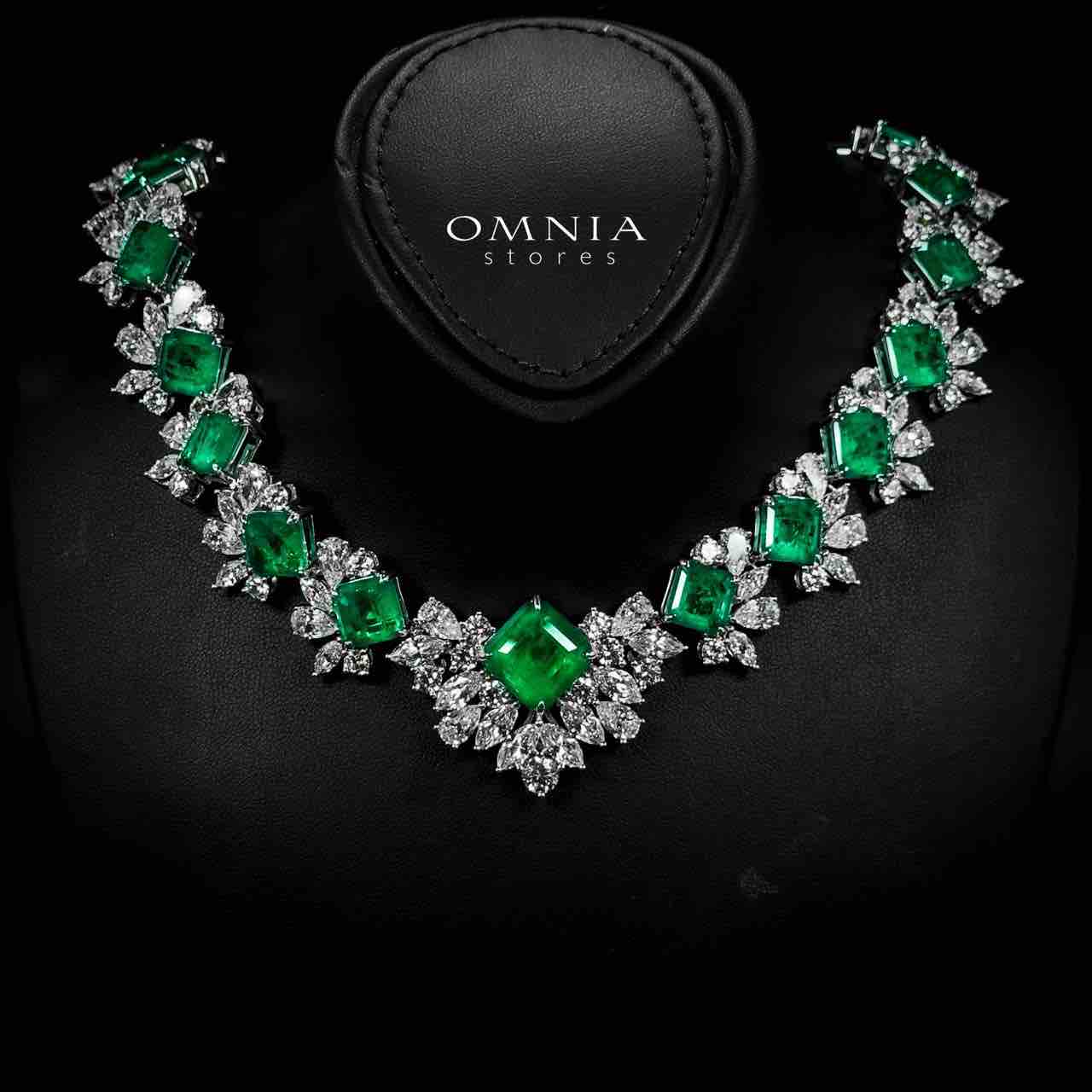 Omnia Jina Necklace 925 Silver in High Quality Green Synthetic Stones - OMNIASTORES UAE
