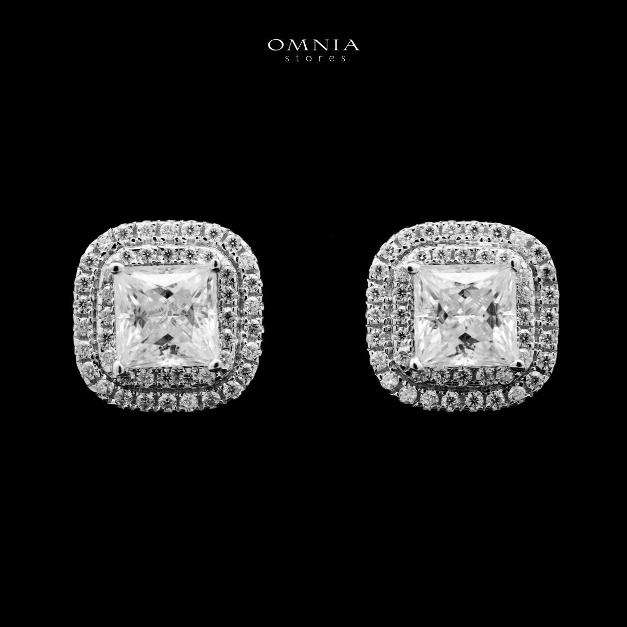 Omnia Ghaidaa Silver Square Stud Earrings 925 Silver in GRA Certifited High Quality White Moissanite Stones - OMNIASTORES UAE