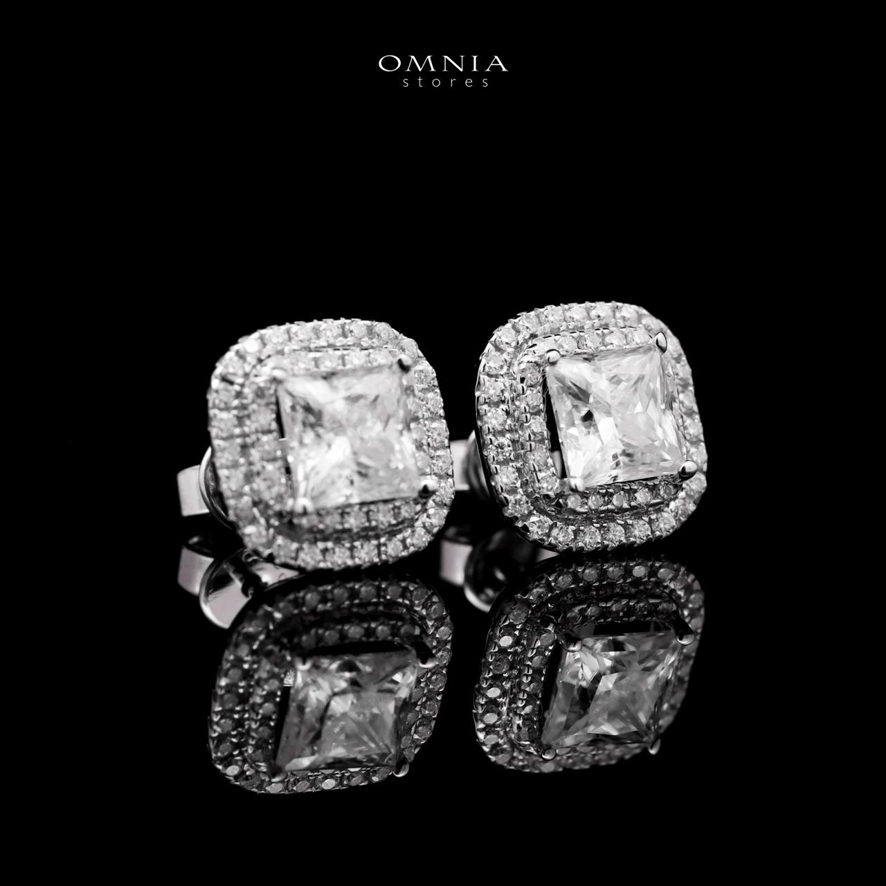 Omnia Ghaidaa Silver Square Stud Earrings 925 Silver in GRA Certifited High Quality White Moissanite Stones - OMNIASTORES UAE
