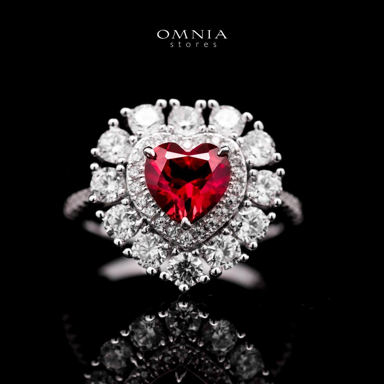 Omnia Lulwaan Silver Heart Ring In 925 Silver High Quality GRC Certifited Red Lab Grown Ruby Stones