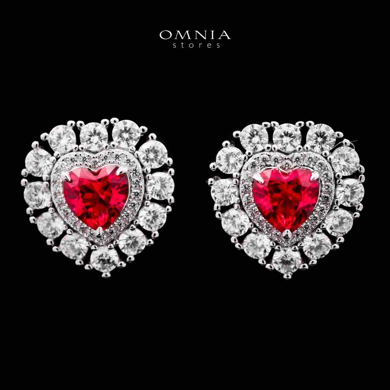 Omnia Lulwaan Silver Heart Earrings In 925 Silver High Quality GRC Certifited Red Lab Grown Ruby Stones
